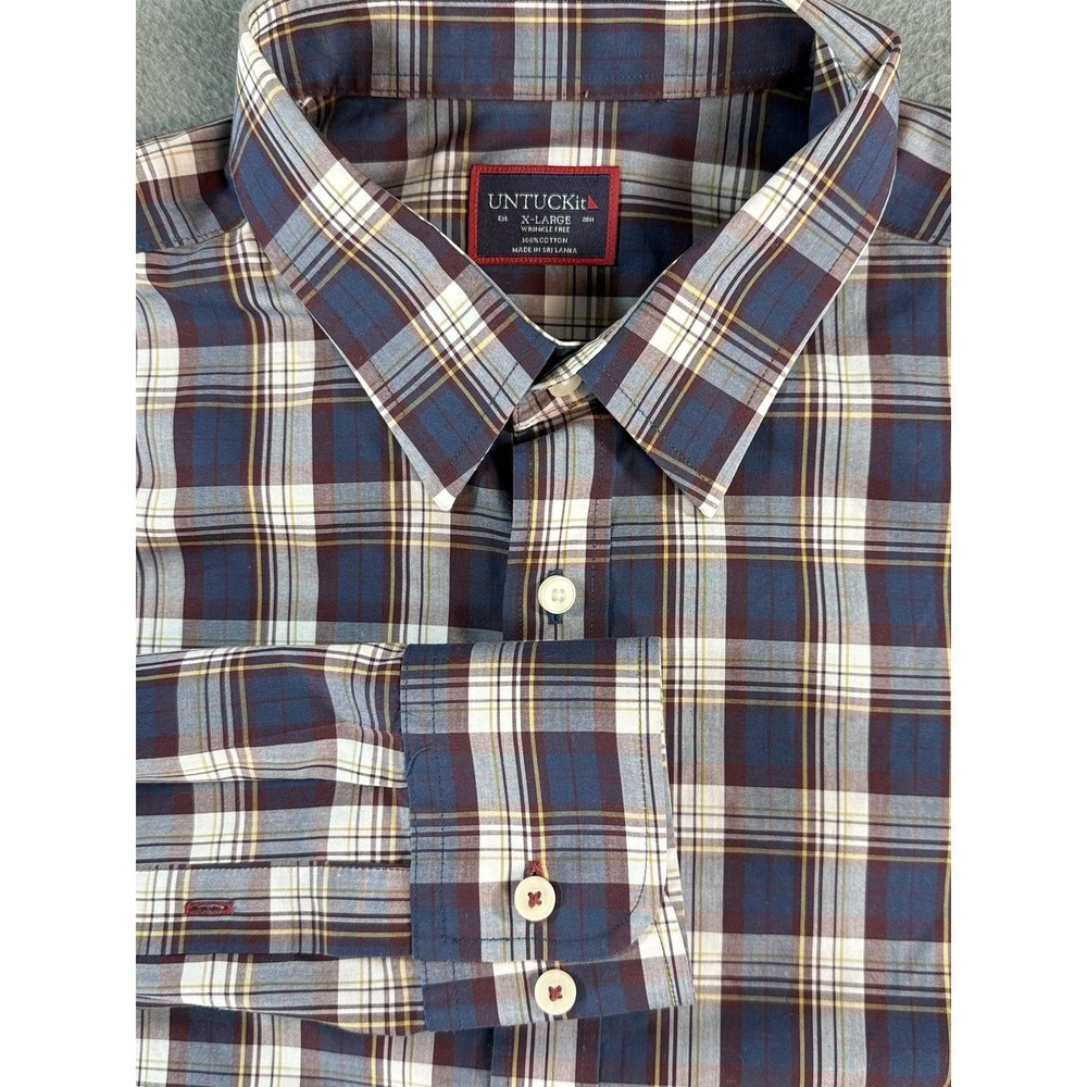 UNTUCKit Shirt Mens XL Blue Plaid Wrinkle Free Button Up Barossa Casual